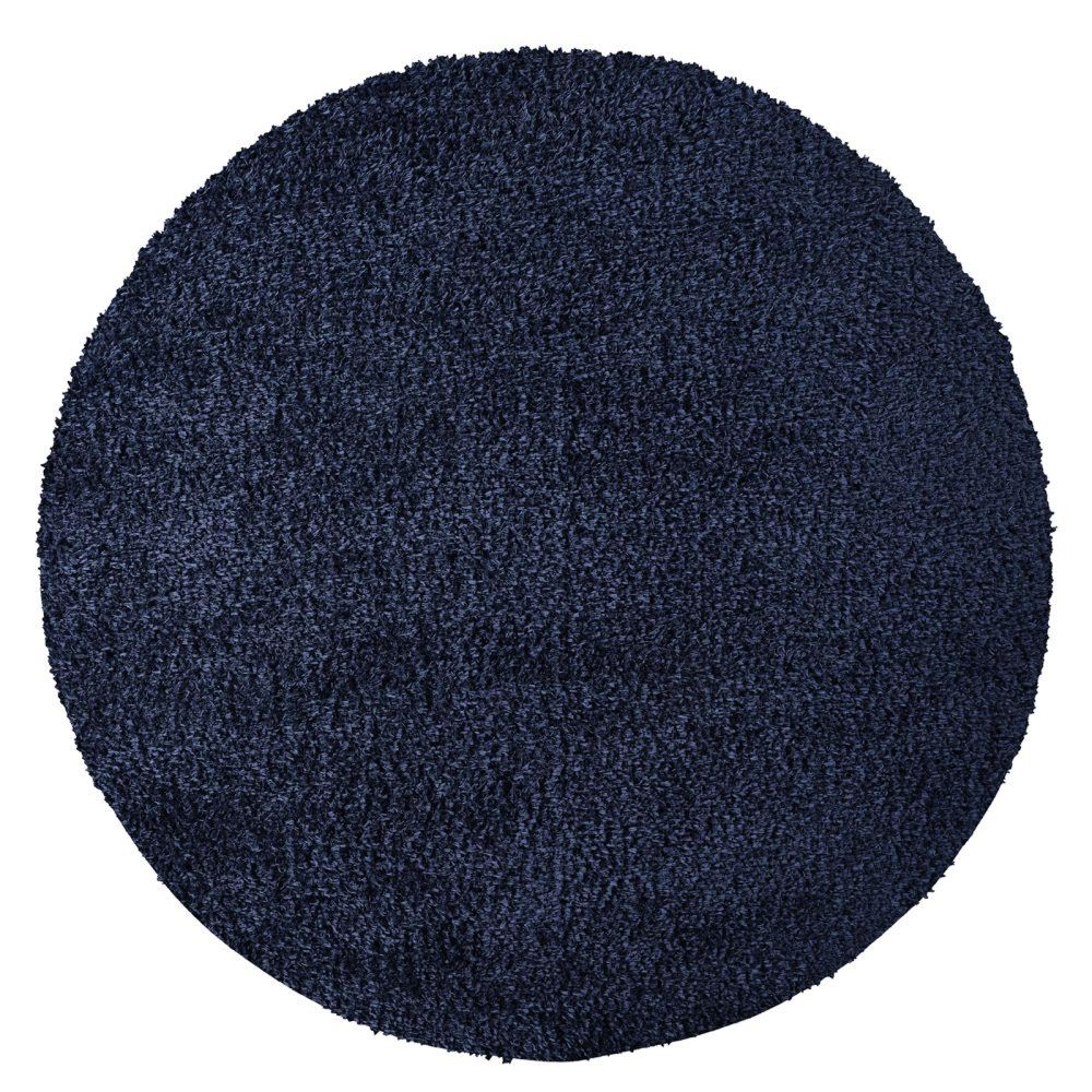 Moda Shaggy Solid Color Plush Pile Dark Blue Round Rug - Sizes Available