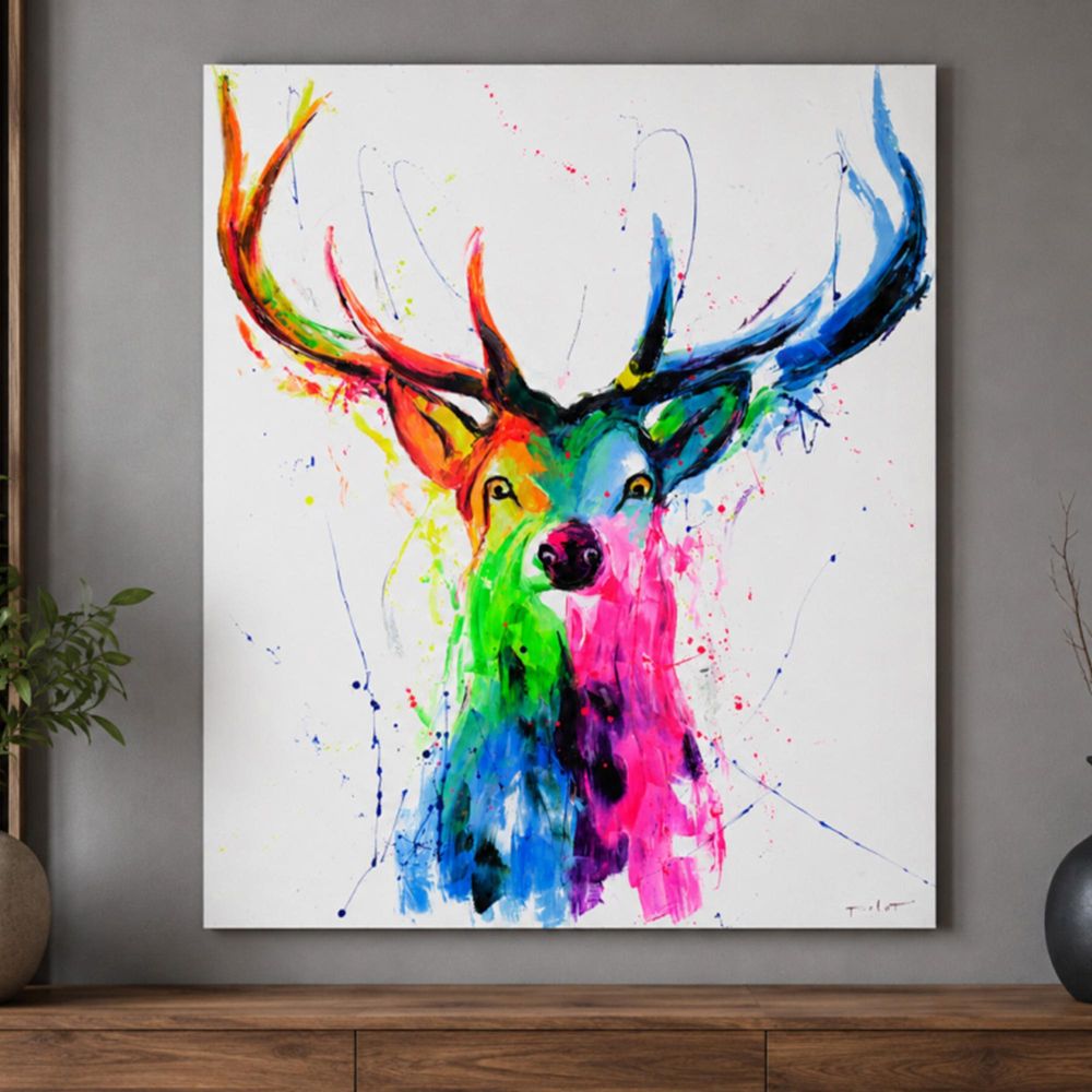 Stag Hand Painting Canvas Wall Art 7462 Fabric