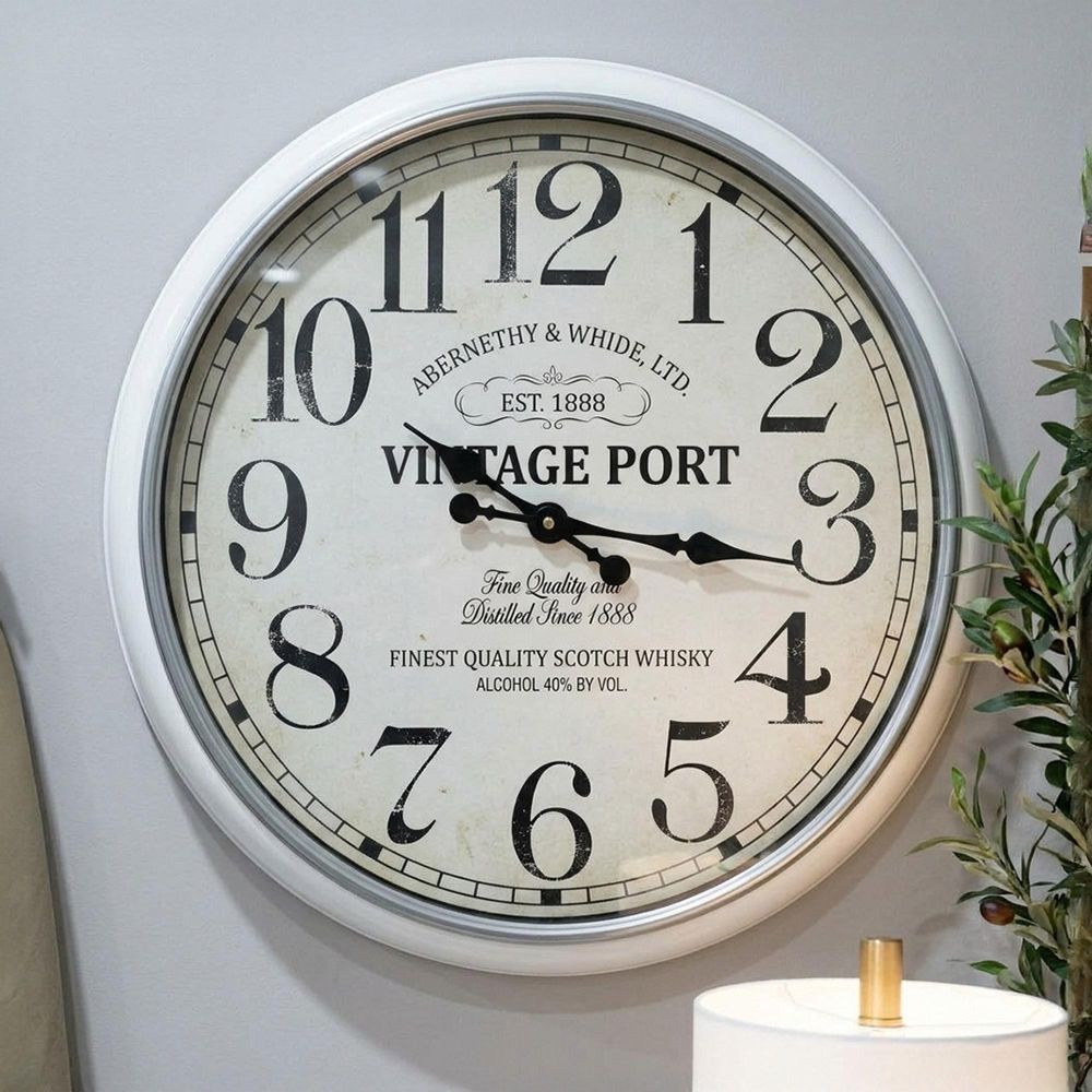 Set of 2 Vintage Port Cream Wall Round Dia 63cm Clock