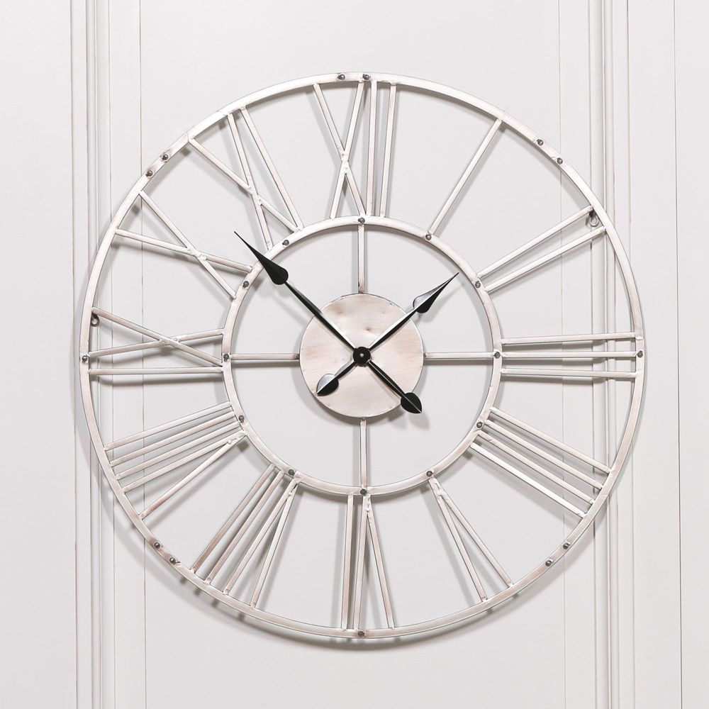 Wall Round Clock Vintage Silver Metal
