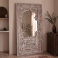 Carlos Distressed Carved Leaner Mirror - Ornate Design - Whitewashed - Teak Wood - 105cm x 198cm