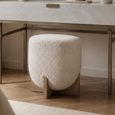 Whisper Stool - Round - Cologne Ivory and White Washed Oak - Fabric and Wood