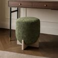 Whisper Stool - Round - Olive Green and White Washed Oak - Fabric and Wood