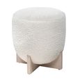 Whisper Stool - Round - Cologne Ivory and White Washed Oak - Fabric and Wood