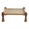 Distressed Stool - Square - Handwoven Rope - Turned Legs - Sand - Wooden