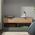 Bora Bed Box - 2 Drawer - Open Shelf - Gold Craft Oak and Reed Green