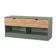 Bora Bed Box - 2 Drawer - Open Shelf - Gold Craft Oak and Reed Green