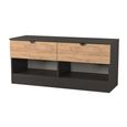 Bora Bed Box - 2 Drawer - Open Shelf - Gold Craft Oak and Graphite