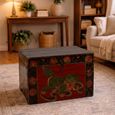 Hand Painted Storage Trunk - Folk Art Design - Red - Wooden