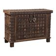 Distressed Storage Trunk - Carved - Rustic Brown - Metal and Wood