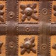 Distressed Storage Trunk - Carved - Rustic Brown - Metal and Wood