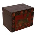 Hand Painted Storage Trunk - Folk Art Design - Red - Wooden