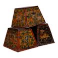 Tibetan Hand Painted Storage Trunk - Set of 3 - Multi-Color - Pine Wood