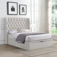 Clara Ottoman Storage Bed - Buttoned Back - Beige - Fabric - Sizes Available