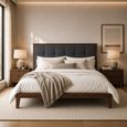 Calla Bed - 5ft King Size - Grey and Walnut - Fabric and Dark Wood
