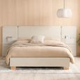 Isla Bed - Extra Wide Panelled Headboard - Beige - Fabric - Sizes Available
