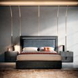 Onyx Italian Fluted Bed - with Fabric Headboard - Charcoal Black and MedBlue - Sizes Available