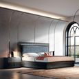 Onyx Italian Fluted Bed - with Fabric Headboard - Charcoal Black and MedBlue - Sizes Available
