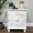 Off White Carved Mango Wood 2 Drawer Bedside Cabinet thumbnail 5