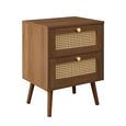 Croxley Bedside Cabinet - 2 Drawer - Walnut and Rattan