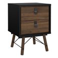 Clearance - Ry Bedside Cabinet - 2 Drawer - Matt Black Walnut - A521