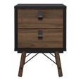 Clearance - Ry Bedside Cabinet - 2 Drawer - Matt Black Walnut - A521