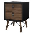 Clearance - Ry Bedside Cabinet - 2 Drawer - Matt Black Walnut - A521