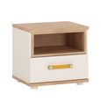 4Kids Bedside Cabinet - 1 Drawer - Orange Handle - White and Oak