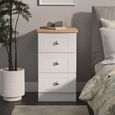 Sussex Bedside Cabinet - 3 Drawer - White and Oak