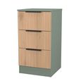 Java Fluted Bedside Cabinet - 3 Drawer - Natural and Reed Green