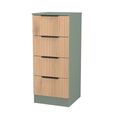 Java Fluted Bedside Cabinet - 4 Drawer - Natural and Reed Green