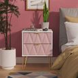 Diamond Bedside Cabinet - 2 Drawer - with Gold Hairpin Legs - Pink and White