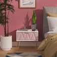 Diamond Bedside Table - 1 Drawer - with Gold Hairpin Legs - Pink and White