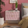Diamond Midi Bedside Cabinet - 2 Drawer - with Gold Hairpin Legs - Pink and White