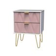 Diamond Bedside Cabinet - 2 Drawer - with Gold Hairpin Legs - Pink and White