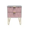 Diamond Bedside Cabinet - 2 Drawer - with Gold Hairpin Legs - Pink and White