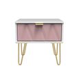 Diamond Bedside Table - 1 Drawer - with Gold Hairpin Legs - Pink and White