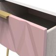 Diamond Bedside Table - 1 Drawer - with Gold Hairpin Legs - Pink and White
