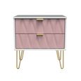 Diamond Midi Bedside Cabinet - 2 Drawer - with Gold Hairpin Legs - Pink and White