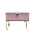 Diamond Midi Bedside Table - 1 Drawer - with Gold Hairpin Legs - Pink and White