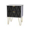 Diamond Bedside Cabinet - 2 Drawer - with Gold Hairpin Legs - Black and White