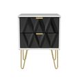 Diamond Bedside Cabinet - 2 Drawer - with Gold Hairpin Legs - Black and White