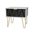 Diamond Bedside Table - 1 Drawer - with Gold Hairpin Legs - Black and White