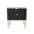 Diamond Midi Bedside Cabinet - 2 Drawer - with Gold Hairpin Legs - Black and White