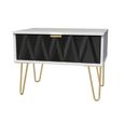 Diamond Midi Bedside Table - 1 Drawer - with Gold Hairpin Legs - Black and White