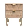 Diamond Bedside Cabinet - 2 Drawer - with Gold Hairpin Legs - Oak