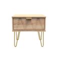Diamond Bedside Table - 1 Drawer - with Gold Hairpin Legs - Oak