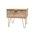 Diamond Bedside Table - 1 Drawer - with Gold Hairpin Legs - Oak