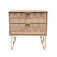 Diamond Midi Bedside Cabinet - 2 Drawer - with Gold Hairpin Legs - Oak