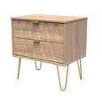 Diamond Midi Bedside Cabinet - 2 Drawer - with Gold Hairpin Legs - Oak